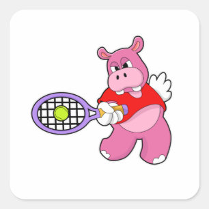 Hippo at Tennis with Tennis racket Square Sticker