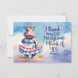 Hippo at the Beach Fun Summer Beach Thank You Card