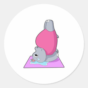 Hippo at Yoga Fitness Classic Round Sticker