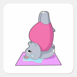 Hippo at Yoga Fitness Square Sticker