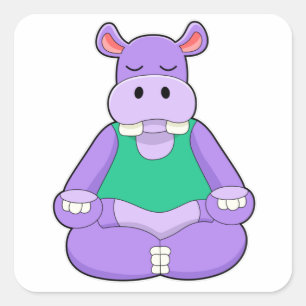 Hippo at Yoga in Sitting Square Sticker