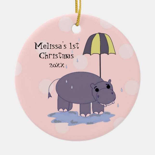 Hippo Baby First Christmas Ceramic Tree Decoration (Front)