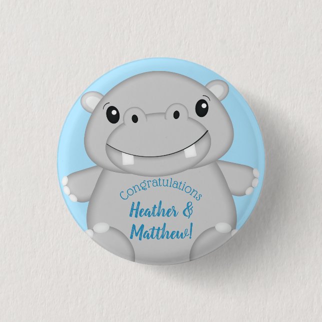 Hippo Baby Shower Blue 3 Cm Round Badge (Front)