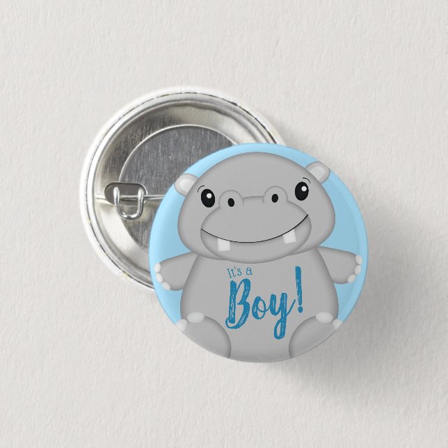 Hippo Baby Shower Blue 3 Cm Round Badge (Front & Back)