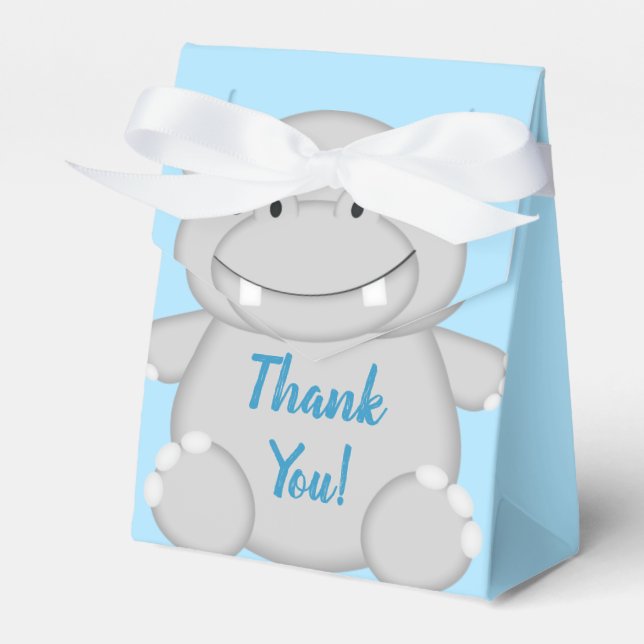 Hippo Baby Shower Blue Favour Box (Front Side)