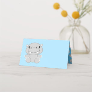 Hippo Baby Shower Blue Place Card