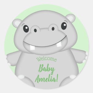Hippo Baby Shower Classic Round Sticker