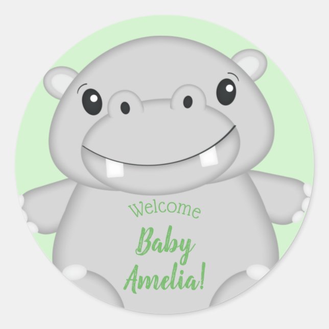 Hippo Baby Shower Classic Round Sticker (Front)