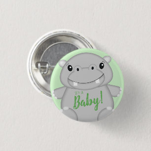 Hippo Baby Shower Green 3 Cm Round Badge