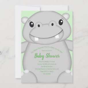 Hippo Baby Shower Green Invitation