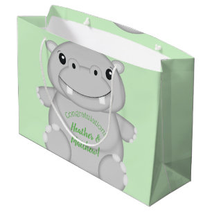 Hippo Baby Shower Green Large Gift Bag
