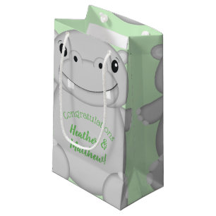 Hippo Baby Shower Green Small Gift Bag