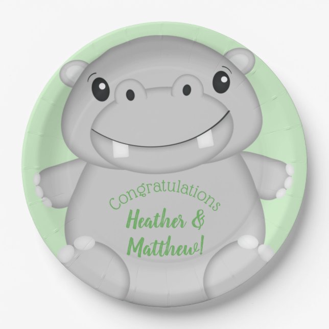 Hippo Baby Shower Paper Plate (Front)