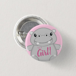 Hippo Baby Shower Pink 3 Cm Round Badge