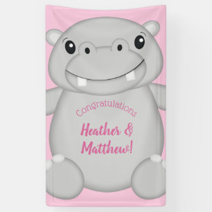 Hippo Baby Shower Pink Banner
