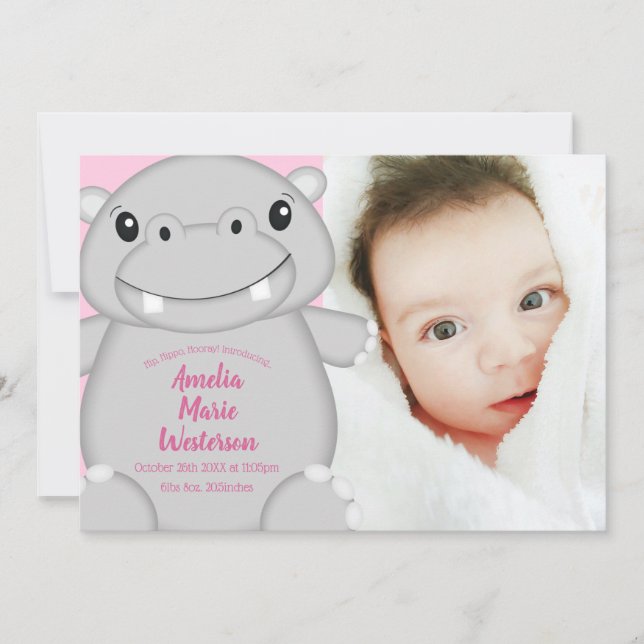 Hippo Baby Shower Pink Invitation (Front)
