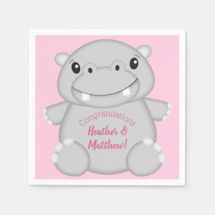 Hippo Baby Shower Pink Napkin