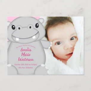 Hippo Baby Shower Pink Postcard