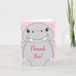 Hippo Baby Shower Pink Thank You Card