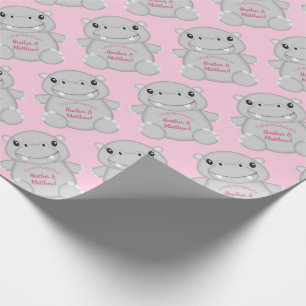 Hippo Baby Shower Pink Wrapping Paper