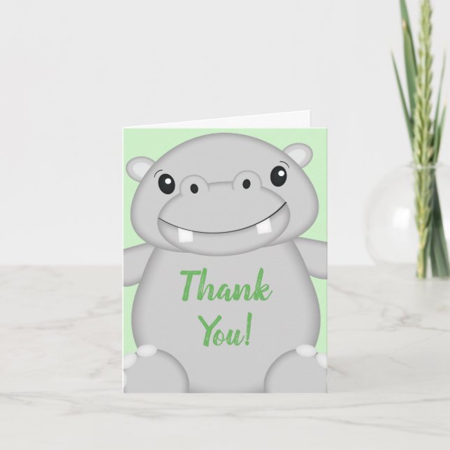 Hippo Baby Shower Thank You Card (Front)