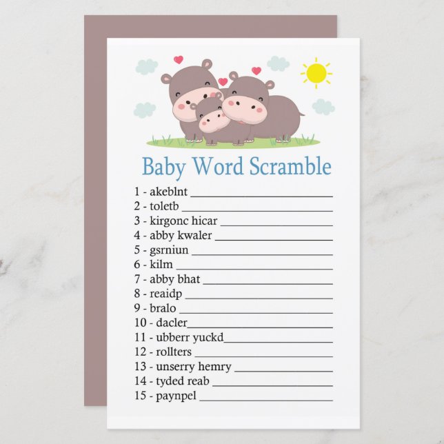 Hippo Baby word scramble game (Front/Back)