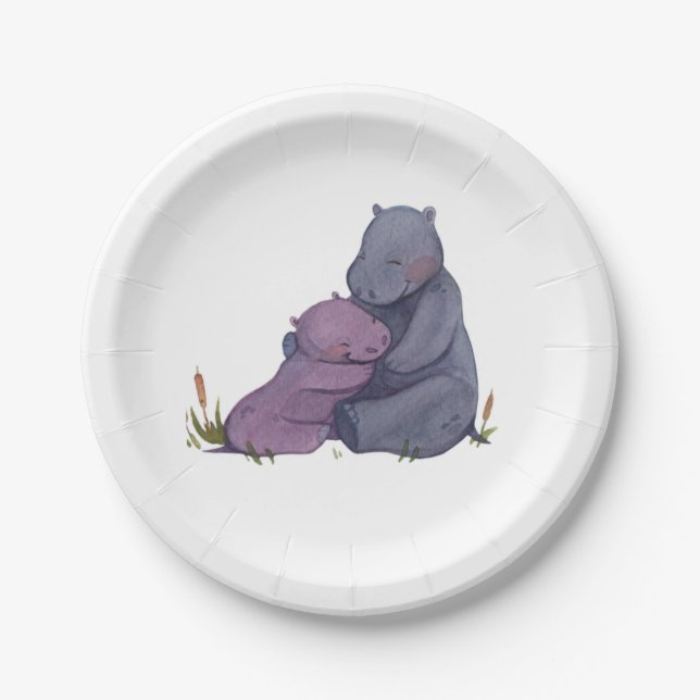 Hippo Babyshower paper plates (Front)