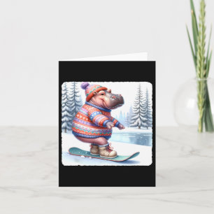 Hippo Balancing On Snowboard. Snowboarding Snowboa Card