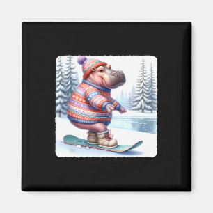 Hippo Balancing On Snowboard. Snowboarding Snowboa Magnet