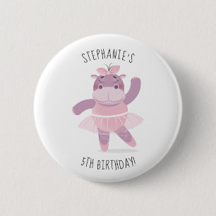 Hippo Ballerina 6 Cm Round Badge