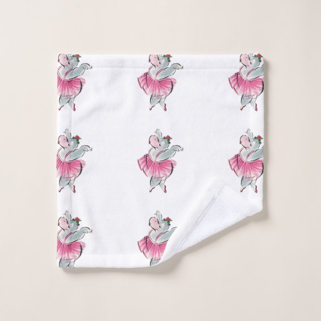 "Hippo Ballerina" Bath Towel Set (Wash Cloth)