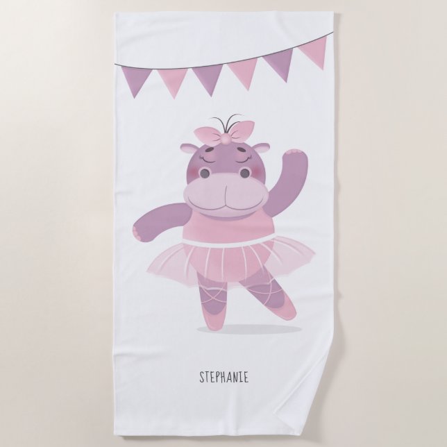 Hippo Ballerina Beach Towel (Front)