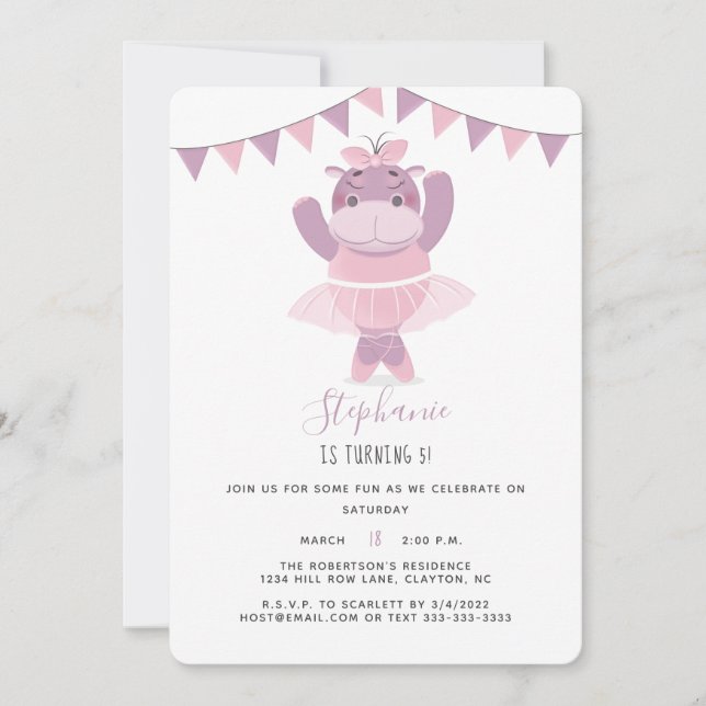 Hippo Ballerina Invitation (Front)