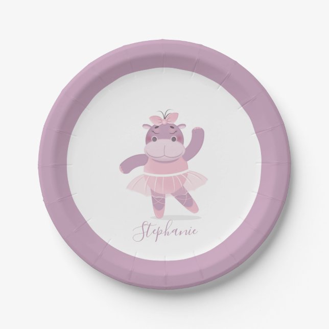 Hippo Ballerina Paper Plate (Front)