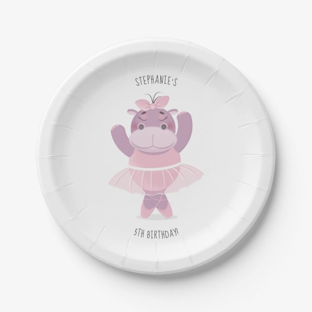 Hippo Ballerina Paper Plate (Front)