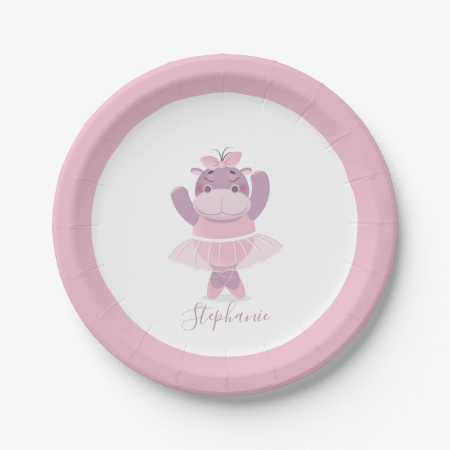 Hippo Ballerina Paper Plate (Front)