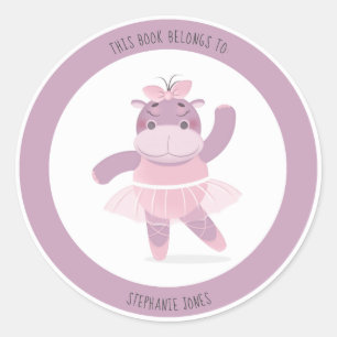 Hippo Ballerina This Book Belongs to Classic Round Sticker