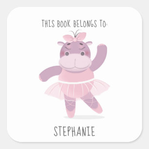 Hippo Ballerina This Book Belongs to Square Sticke Sticker