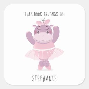 Hippo Ballerina This Book Belongs to Square Sticker