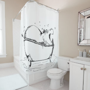 Hippo Bath Fun Illustration Black Shower Curtain