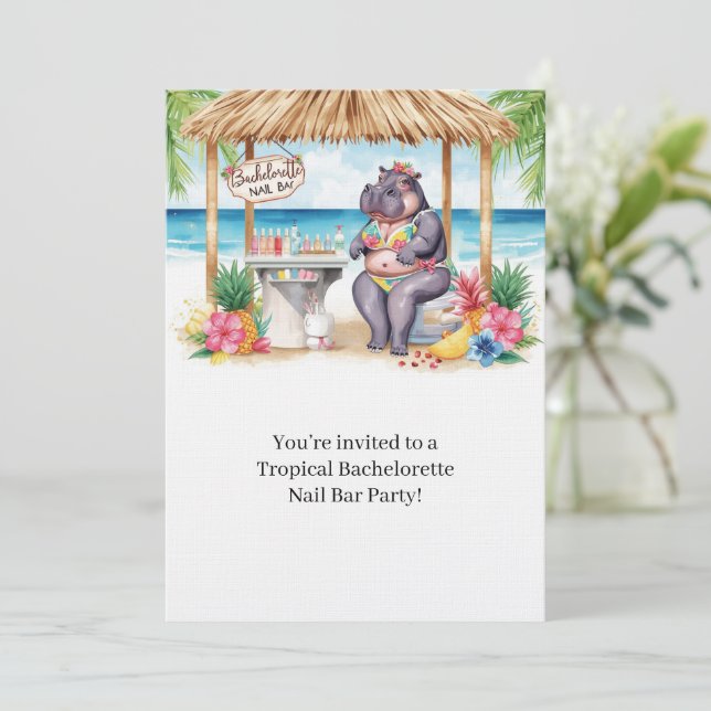 Hippo Bikini Bachelorette Nail Bar Invitation  (Standing Front)
