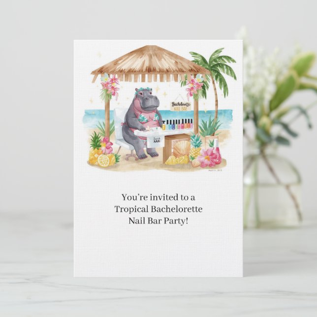 Hippo Bikini Bachelorette Nail Bar Invitation  (Standing Front)