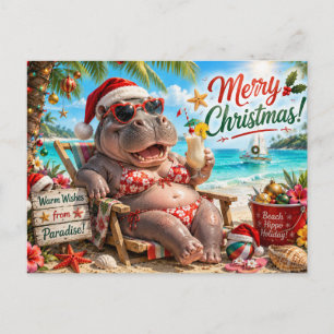 Hippo Bikini Christmas Sailling Holiday Postcard