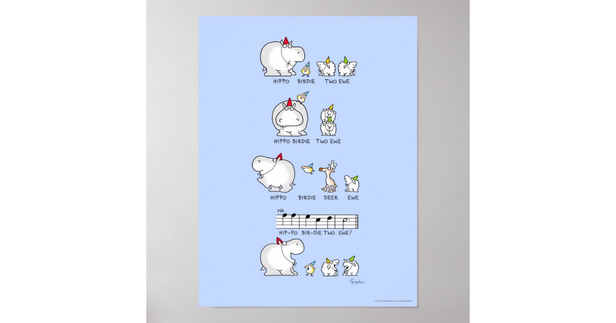 HIPPO BIRDIE TWO EWE poster by Sandra Boynton Zazzle