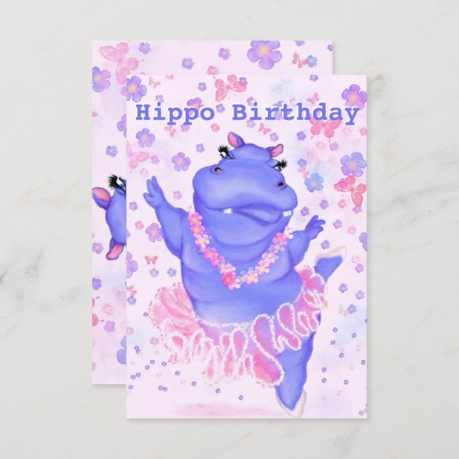 Hippo Birthday Card Ballerina Hippo Ballet Dancer (Front/Back)
