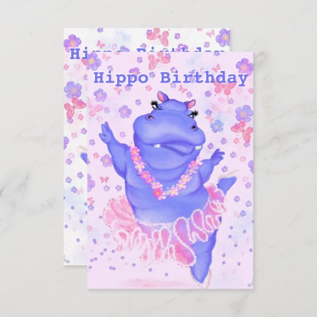 Hippo Birthday Card Ballerina Hippo - Your Name (Front/Back)