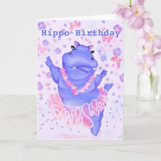 Hippo Birthday Card Ballet Dancer Hippo Your Text (Orchid)