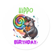 Hippo Birthday Cheerful, Colorful Candy Swirl |
