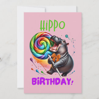 Hippo Birthday Cheerful, Colorful Candy Swirl | Invitation