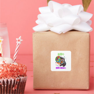 Hippo Birthday Cheerful, Colorful Candy Swirl | Square Sticker